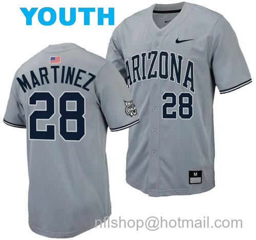 Youth Matthew Martinez Jersey #28 Arizona Wildcats Replica Baseball Full-Button Gray154