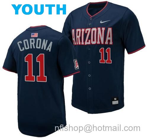 Youth Emilio Corona Jersey #11 Arizona Wildcats Replica Baseball Full-Button Navy134