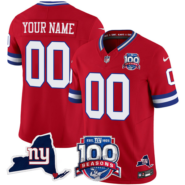 Men's New York Giants Customized Red 2024 F.U.S.E. 100th Season And State Patch Vapor Limited Stitched Football Jersey