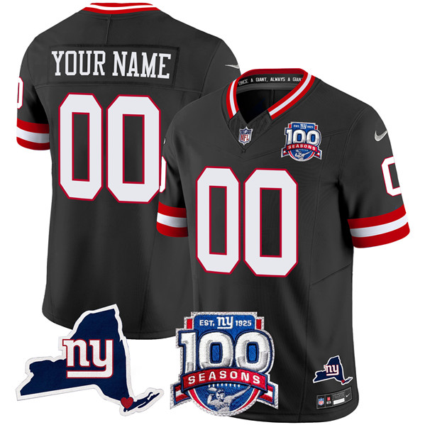 Men's New York Giants Customized Black 2024 F.U.S.E. 100th Season And State Patch Vapor Limited Stitched Football Jersey