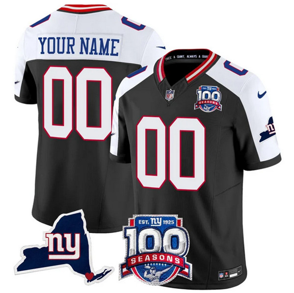 Men's New York Giants Customized Black 2024 F.U.S.E. 100th Season And State Patch Vapor Limited Alternate Stitched Football Jersey