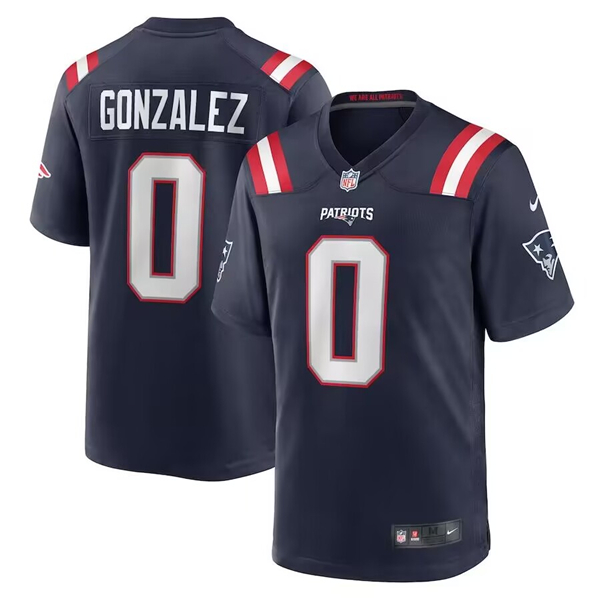 Men's New England Patriots #0 Christian Gonzalez Navy Stitched Game Jersey