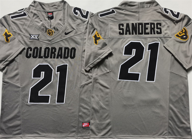 Men's Colorado Buffaloes #21 Shilo Sanders Grey 2024 With Big 12 XII Patch 2024 F.U.S.E Stitched Football Jersey