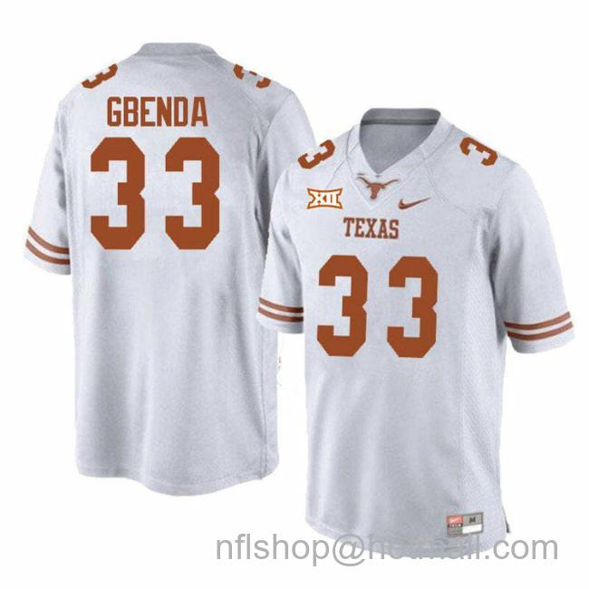 Men's Texas Longhorns David Gbenda Jersey #33 College Football White