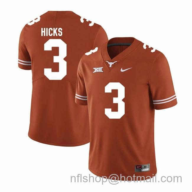 Men's Texas Longhorns Jordan Hicks Jersey #3 College Football Orange