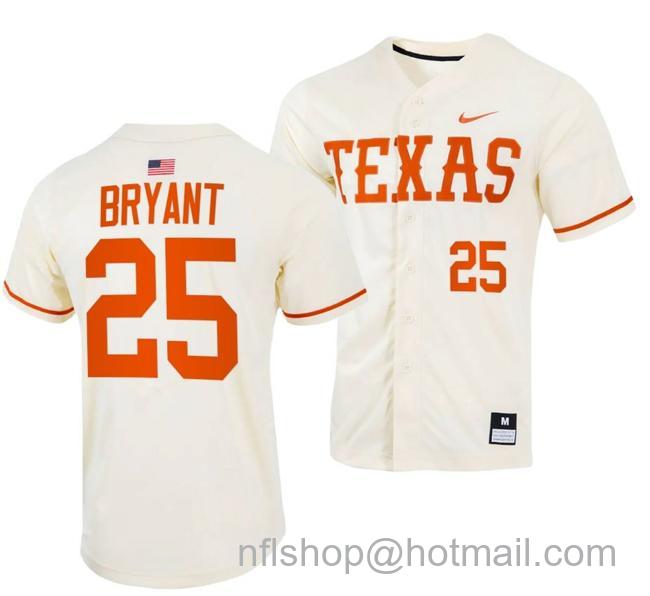 Men's Scott Bryant Jersey Texas Longhorns College Baseball Full-Button Natural #25