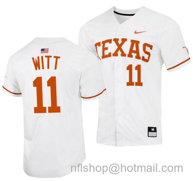 Men's Tanner Witt Jersey Texas Longhorns Baseball NCAA College 2023 MLB Draft Top prospects White #11