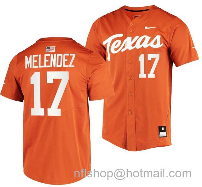 Men's Ivan Melendez Jersey Texas Longhorns College Baseball Full-Button Orange #17