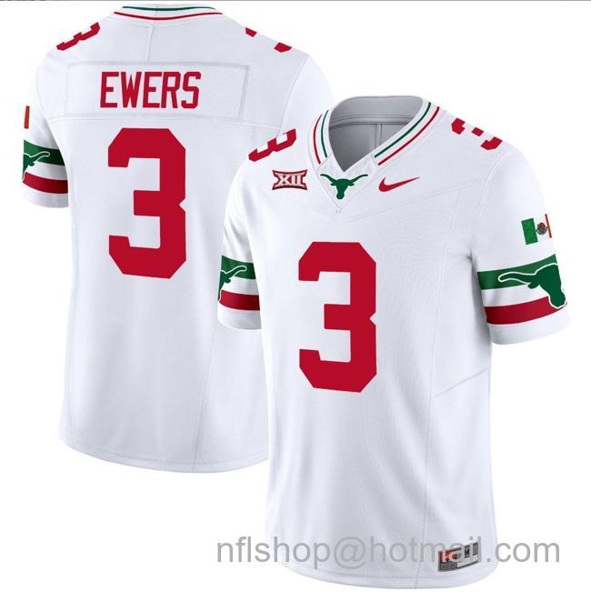 Men's Quinn Ewers Jersey #3 Texas Longhorns Mexico Vapor College Football White