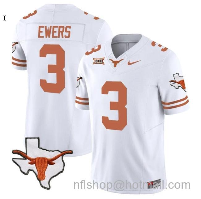 Men's Quinn Ewers Jersey #3 Texas Longhorn Vapor Limited College Football White