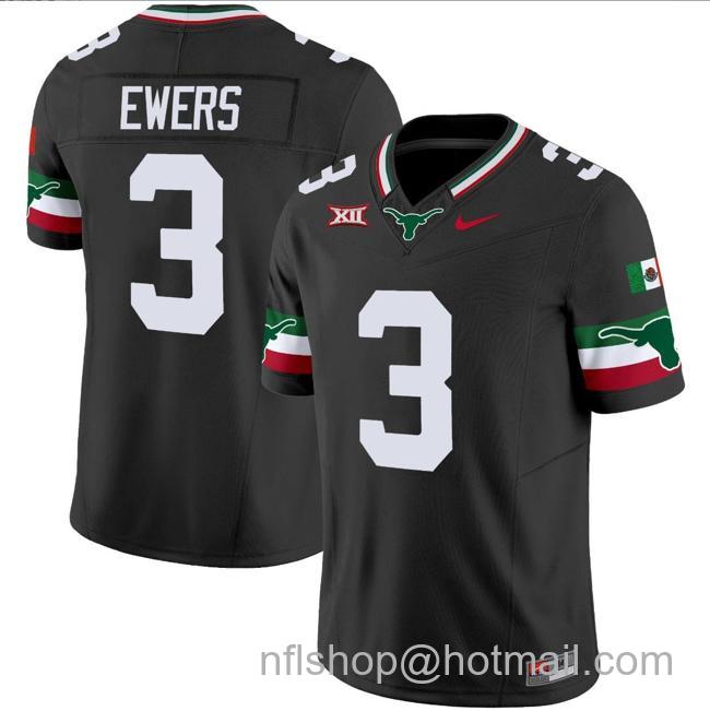 Men's Quinn Ewers Jersey #3 Texas Longhorns Mexico Vapor College Football Black