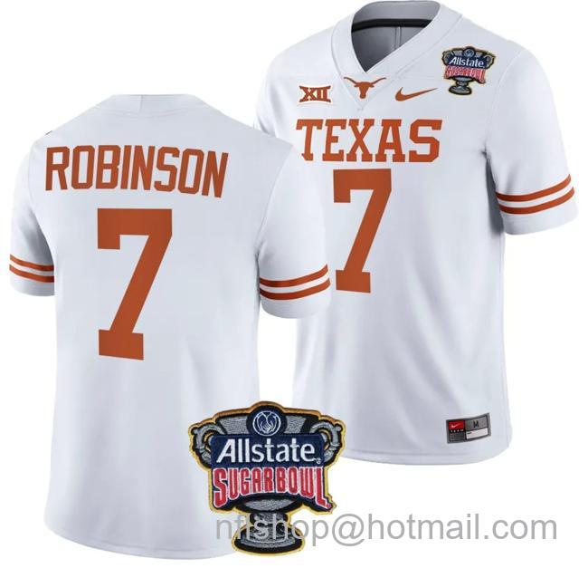 Men's Keilan Robinson Jersey #7 Texas Longhorns Allstate Sugar Bowl Patch 2024 College Football White