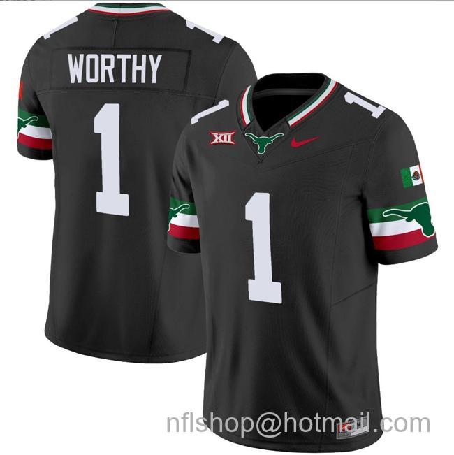 Men's Xavier Worthy Jersey #1 Texas Longhorns Mexico Vapor College Football Black