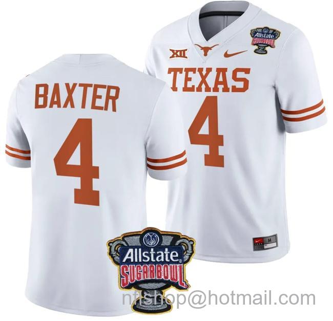 Men's CJ Baxter Jersey #4 Texas Longhorns Allstate Sugar Bowl Patch 2024 College Football White