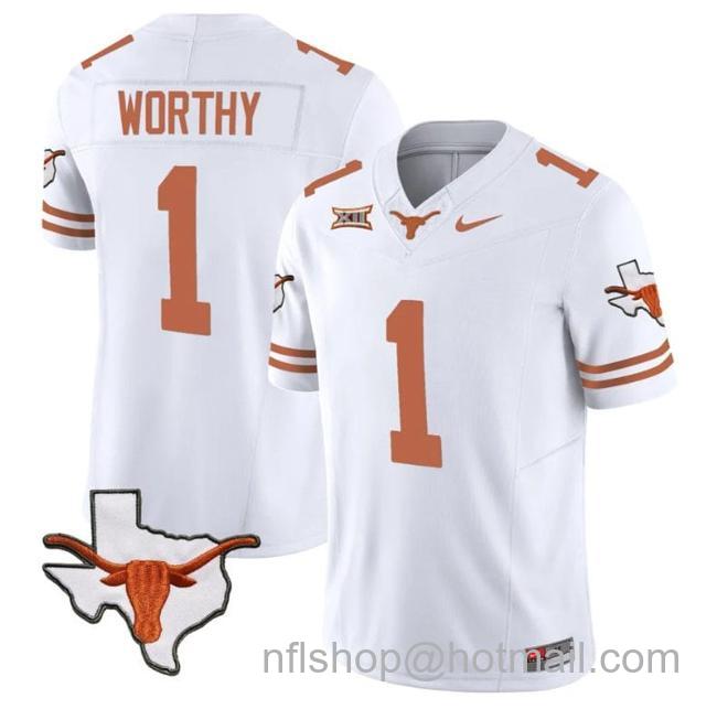 Men's Xavier Worthy Jersey #1 Texas Longhorn Vapor Limited College Football White