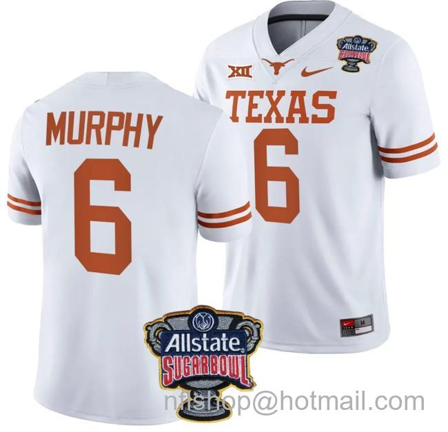 Men's Maalik Murphy Jersey #6 Texas Longhorns Allstate Sugar Bowl Patch 2024 College Football White