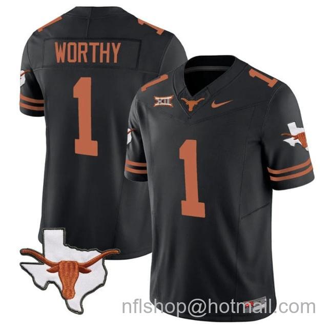 Men's Xavier Worthy Jersey #1 Texas Longhorn Vapor Limited College Football Black