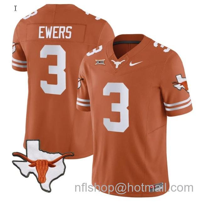 Men's Quinn Ewers Jersey #3 Texas Longhorn Vapor Limited College Football Texas Orange