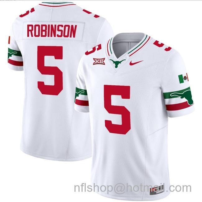 Men's Bijan Robinson Jersey #5 Texas Longhorns Mexico Vapor College Football White