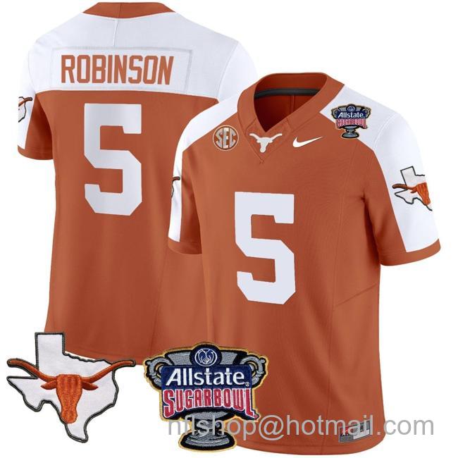 Men's Bijan Robinson Jersey #5 Texas Longhorns Sugar Bowl Patch Vapor Football Texas Orange Alternate