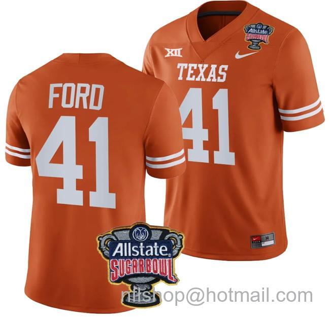 Men's Jaylan Ford Jersey #41 Texas Longhorns Allstate Sugar Bowl Patch 2024 College Football Orange