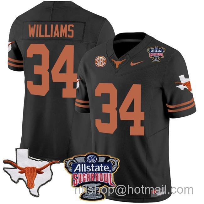 Men's Ricky Williams Jersey #34 Texas Longhorns Sugar Bowl Patch Vapor Football Black