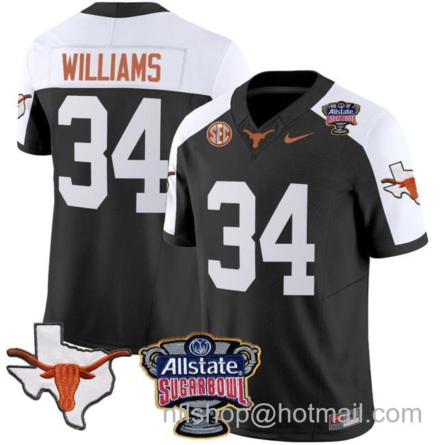 Men's Ricky Williams Jersey #34 Texas Longhorns Sugar Bowl Patch Vapor Football Black Alternate