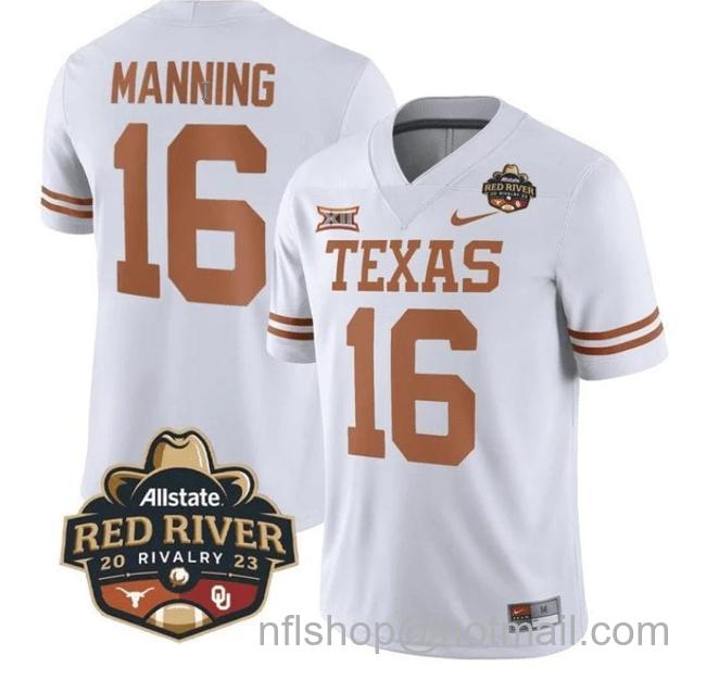 Men's Arch Manning Jersey #16 Texas Longhorn Allstate Red River Vivalry Patch College Football White