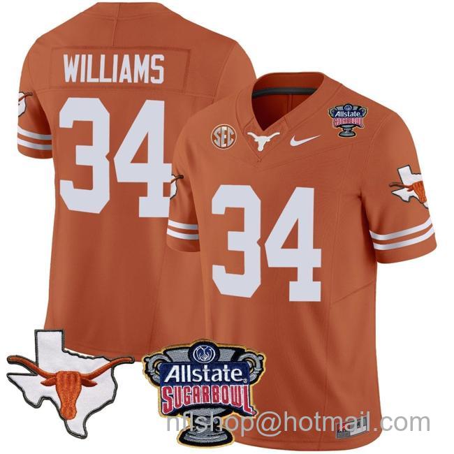 Men's Ricky Williams Jersey #34 Texas Longhorns Sugar Bowl Patch Vapor Football Texas Orange