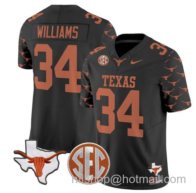 Men's Ricky Williams Jersey #34 Texas Longhorns State Map and Sec Patch Vapor Limited College Football Stitched Black