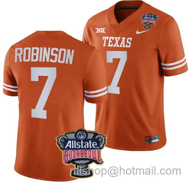 Men's Keilan Robinson Jersey #7 Texas Longhorns Allstate Sugar Bowl Patch 2024 College Football Orange