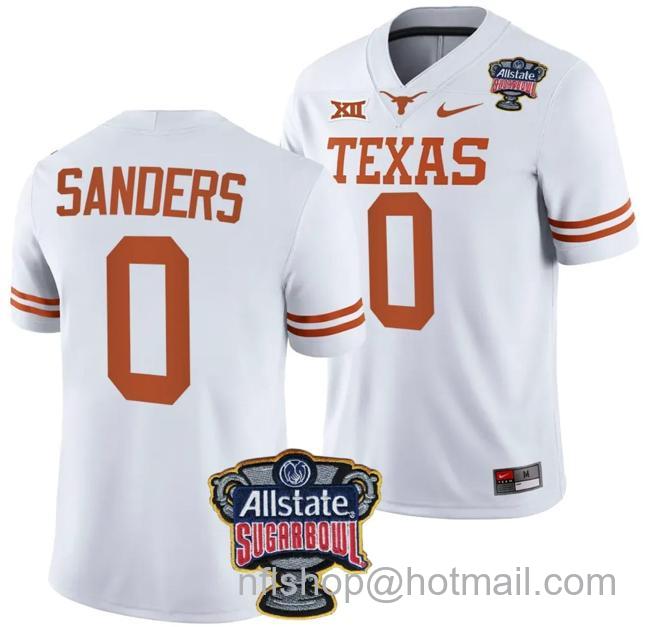 Men's Ja'Tavion Sanders Jersey #0 Texas Longhorns Allstate Sugar Bowl Patch 2024 College Football White