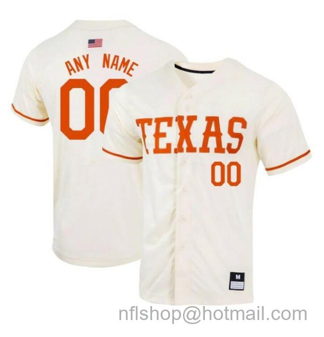 Men's Custom Texas Longhorns Jersey Name and Number Baseball NCAA College Natural