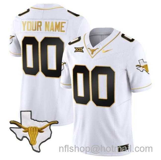 Men's Custom Texas Longhorn Jersey Name and Number Gold Vapor Limited College Football White Gold