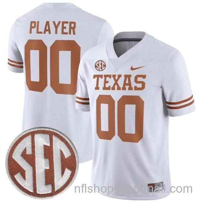 Men's Custom Texas Longhorns Jersey Name and Number College Football White Away Game All Stitched