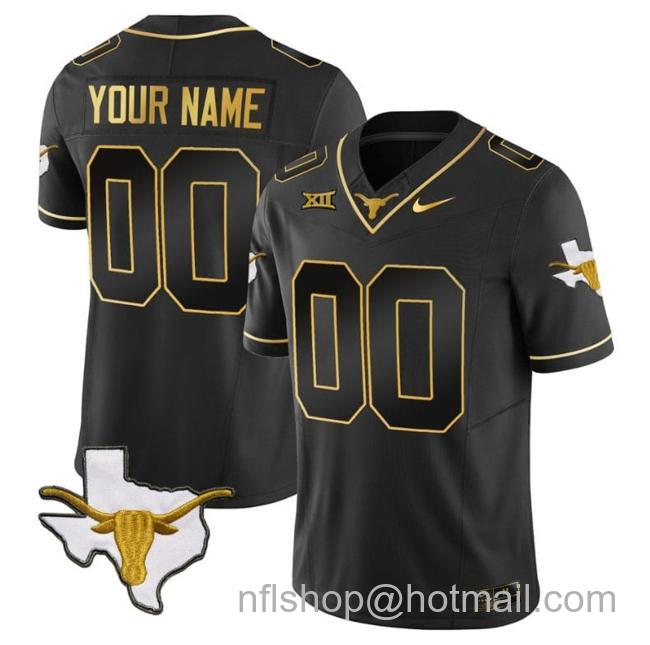 Men's Custom Texas Longhorn Jersey Name and Number Gold Vapor Limited College Football Black Gold