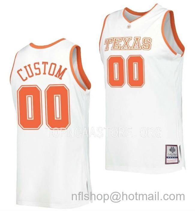 Men's Custom Texas Longhorns Jersey Name and Number College Basketball Throwback White