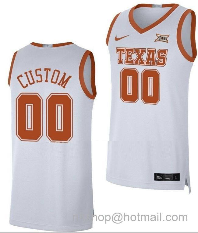 Men's Custom Texas Longhorns Jersey Name and Number College Basketball White Limited