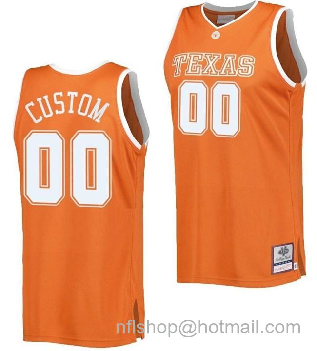 Men's Custom Texas Longhorns Jersey Name And Number College Basketball Orange Throwback