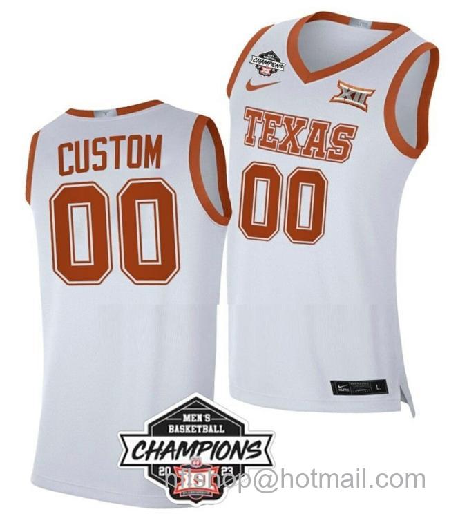 Men's Custom Texas Longhorns Jersey Name and Number College Basketball Champs Logo White