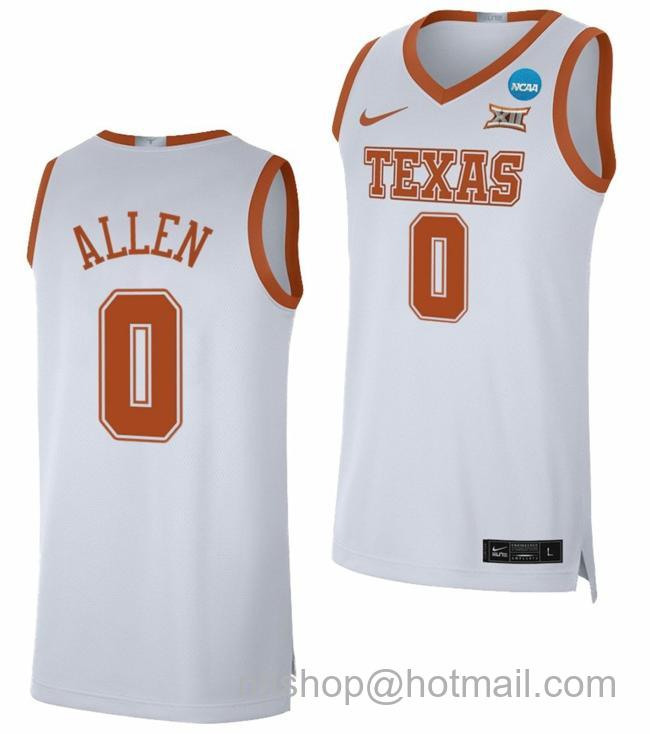 Men's Timmy Allen Jersey Texas Longhorns College Basketball 2023 NCAA March Madness White #0