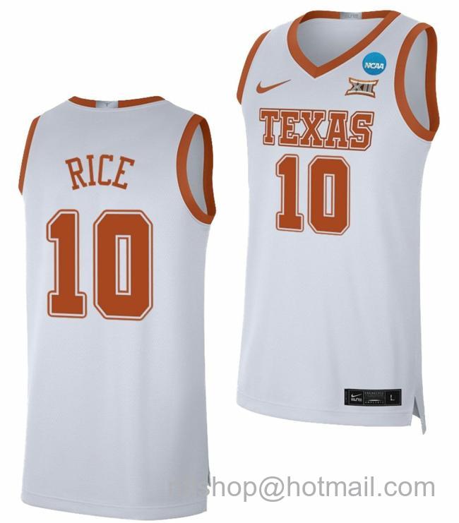 Men's Sir Jabari Rice Jersey Texas Longhorns College Basketball 2023 NCAA March Madness White #12