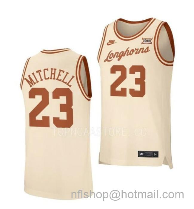 Nike Men's #23 Dillon Mitchell Jersey Texas Longhorns College Basketball Jerseys Cream