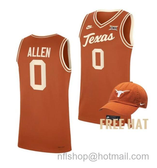 Nike Men's #0 Timmy Allen Jersey Texas Longhorns College Basketball Jerseys Orange Throwback