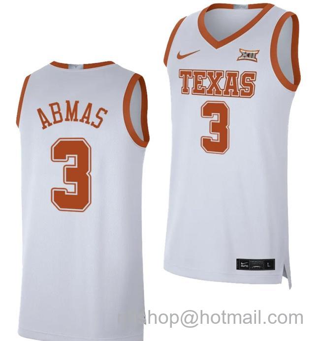 Men's Max Abmas Jersey #3 Texas Longhorns NIL Limited College Basketball White