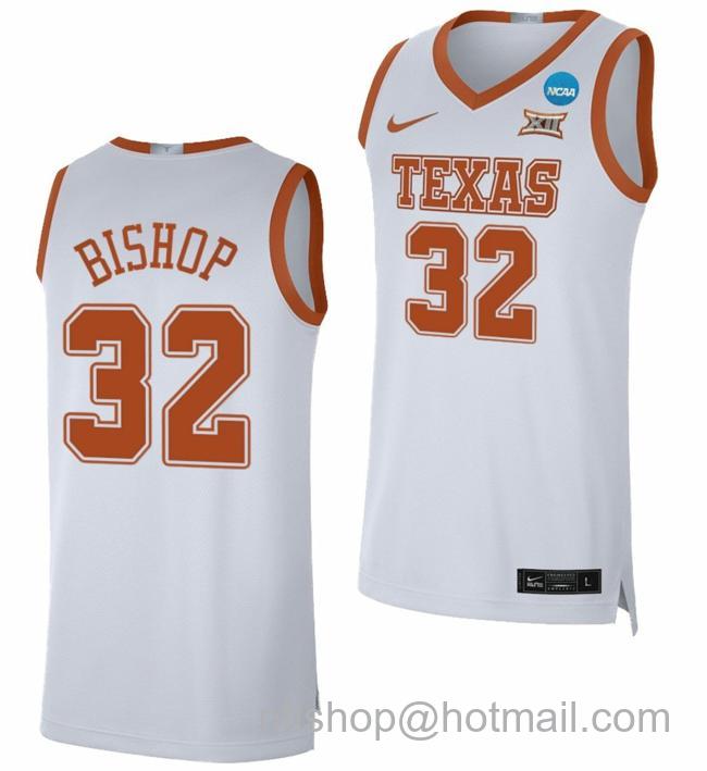 Men's Christian Bishop Jersey Texas Longhorns College Basketball 2023 NCAA March Madness White #32