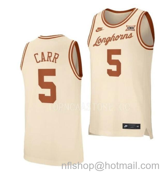 Nike Men's #5 Marcus Carr Jersey Texas Longhorns College Basketball Jerseys Cream