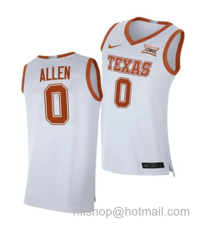 Nike Men's #0 Timmy Allen Jersey Texas Longhorns College Basketball Jerseys White 2021