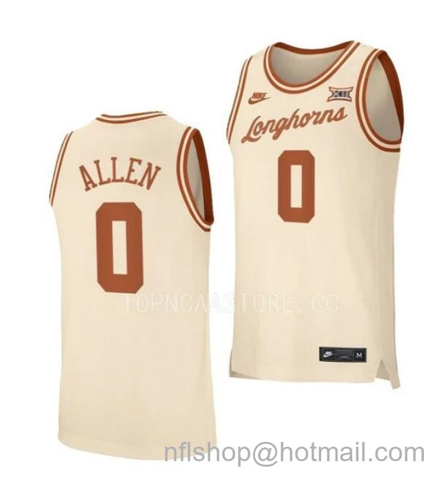 Nike Men's #0 Timmy Allen Jersey Texas Longhorns College Basketball Jerseys Cream Retro