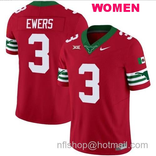 Women's Quinn Ewers Jersey #3 Texas Longhorns Mexico Vapor College Football Red